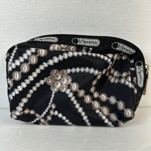 LeSportsac Black and White Pearl Design Cosmetic Case